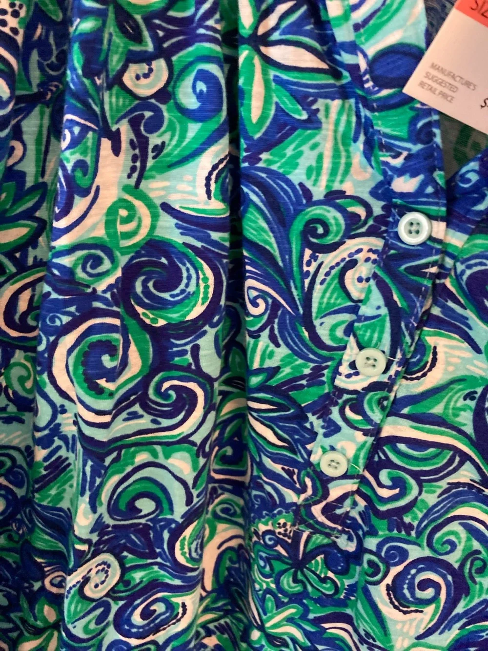 Printed Peasant Blouse in Blue & Green Swirl - Picture 4 of 8